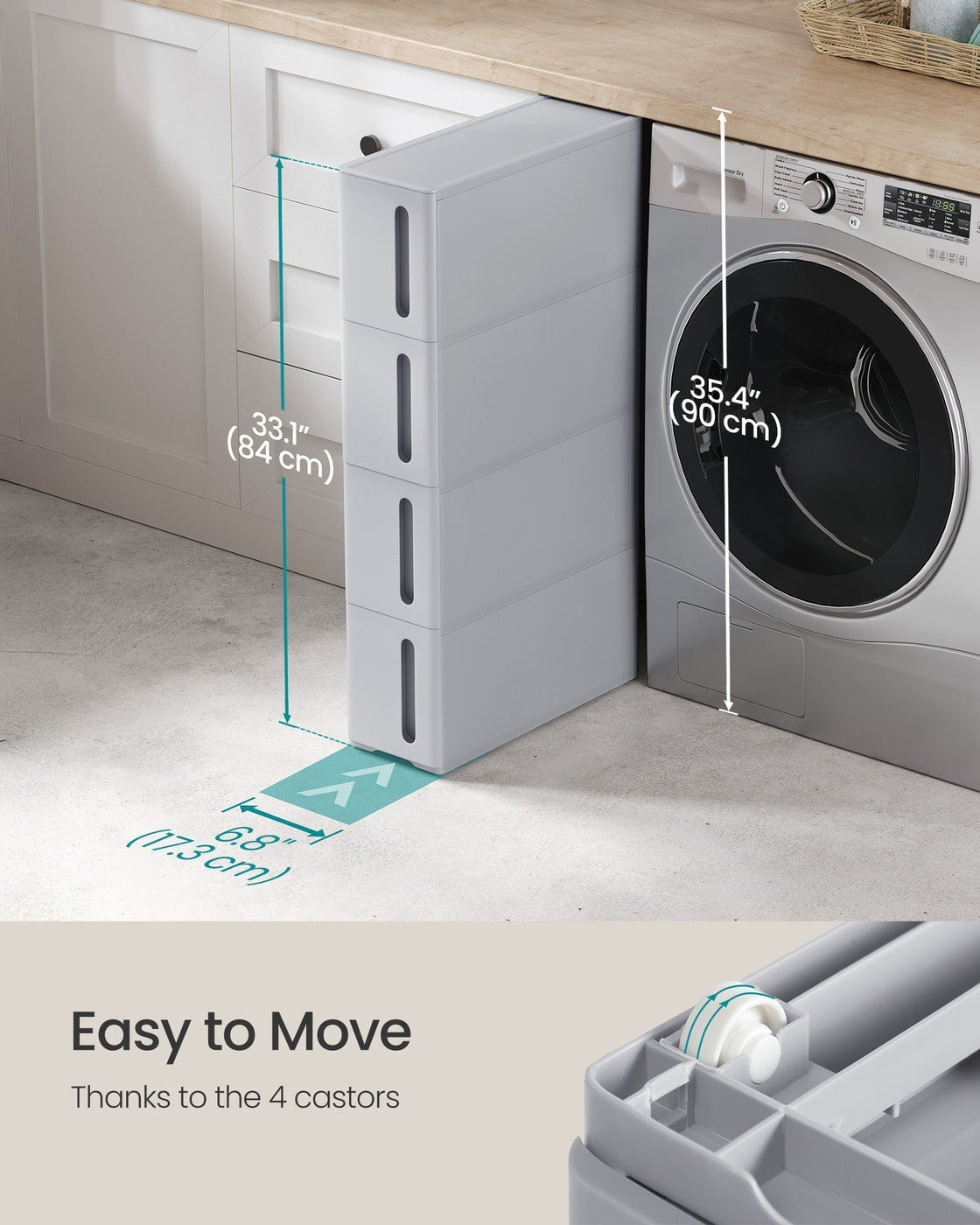 Plastic Storage Tower on Wheels with 4 Levels Grey - image 5