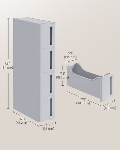 Plastic Storage Tower on Wheels with 4 Levels Grey - image 6