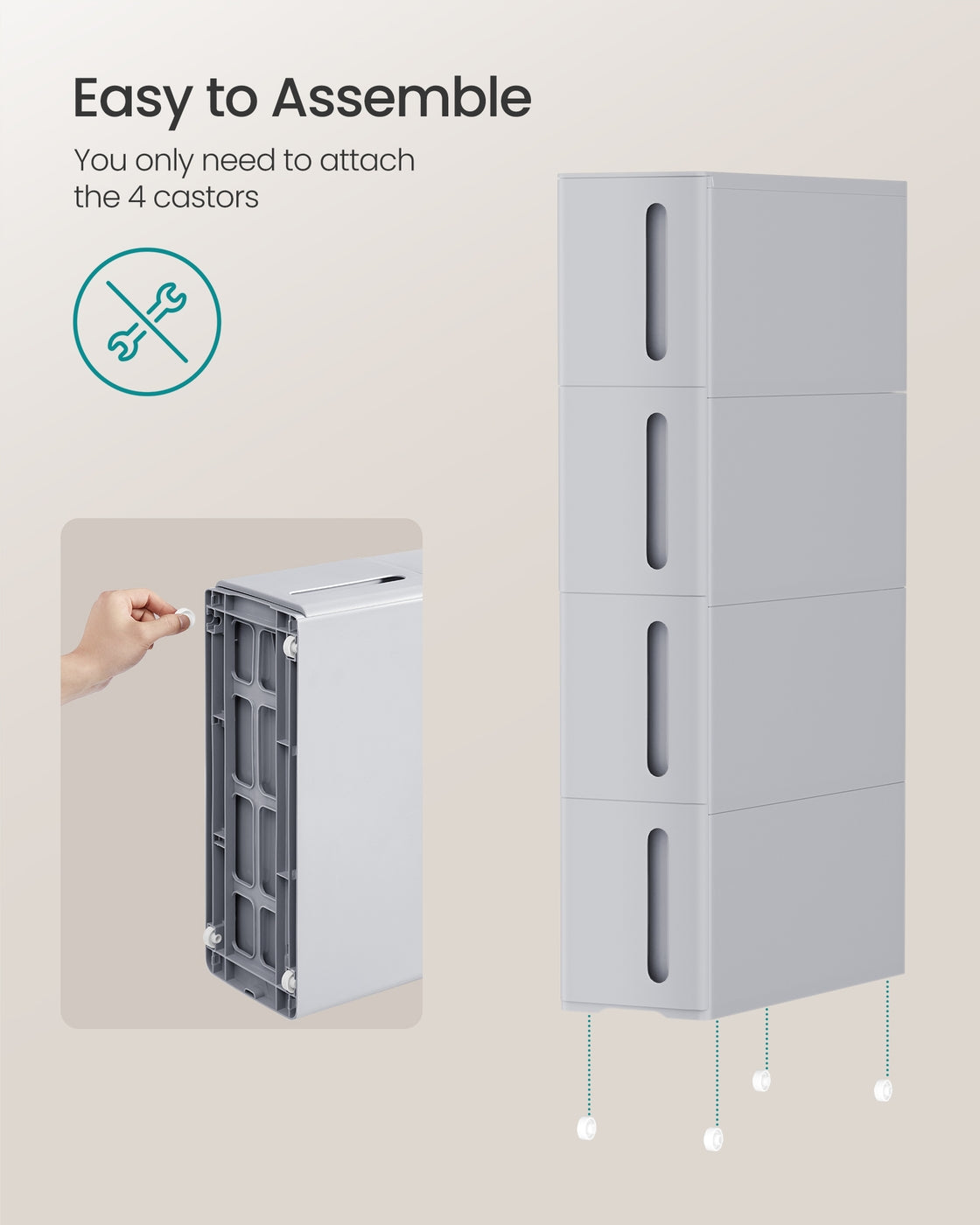 Plastic Storage Tower on Wheels with 4 Levels Grey - image 7