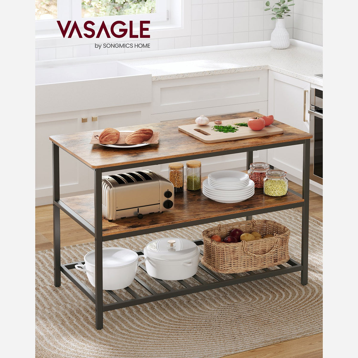 47" Kitchen Island with 3 Shelves
