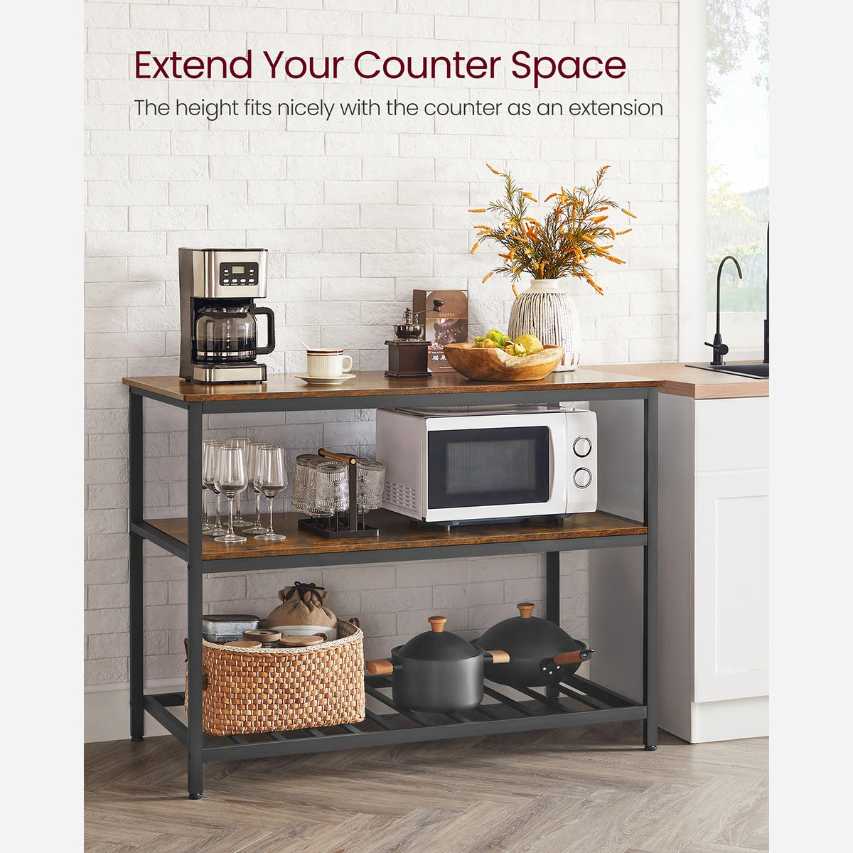 47" Kitchen Island with 3 Shelves