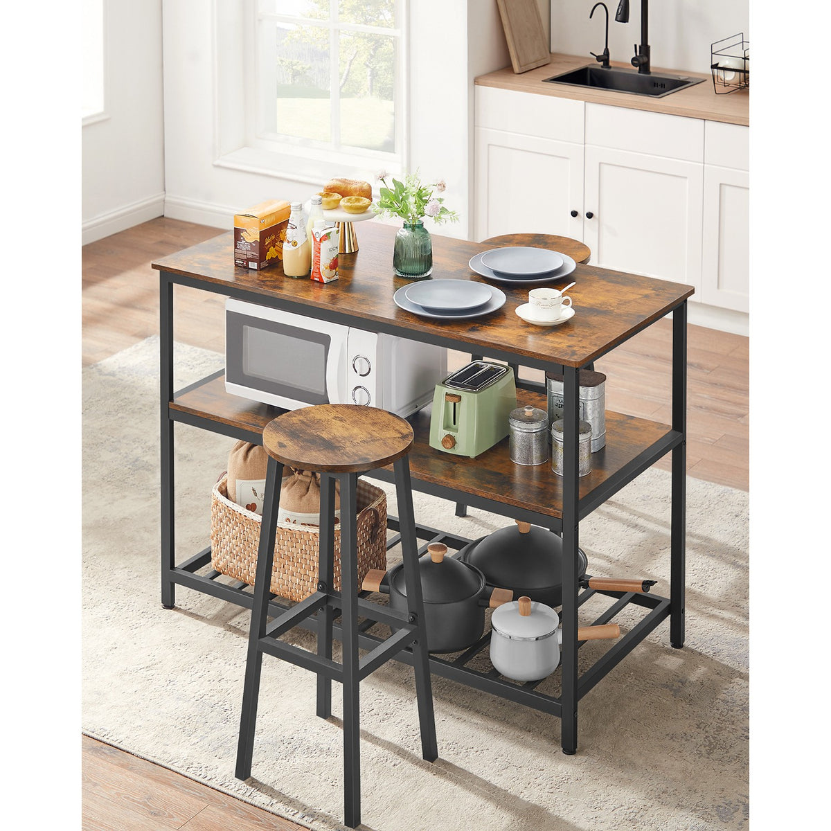 47" Kitchen Island with 3 Shelves