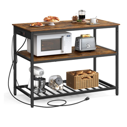 Kitchen Island with 3 Shelves and Power Strip