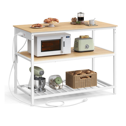 Kitchen Island with 3 Shelves and Power Strip