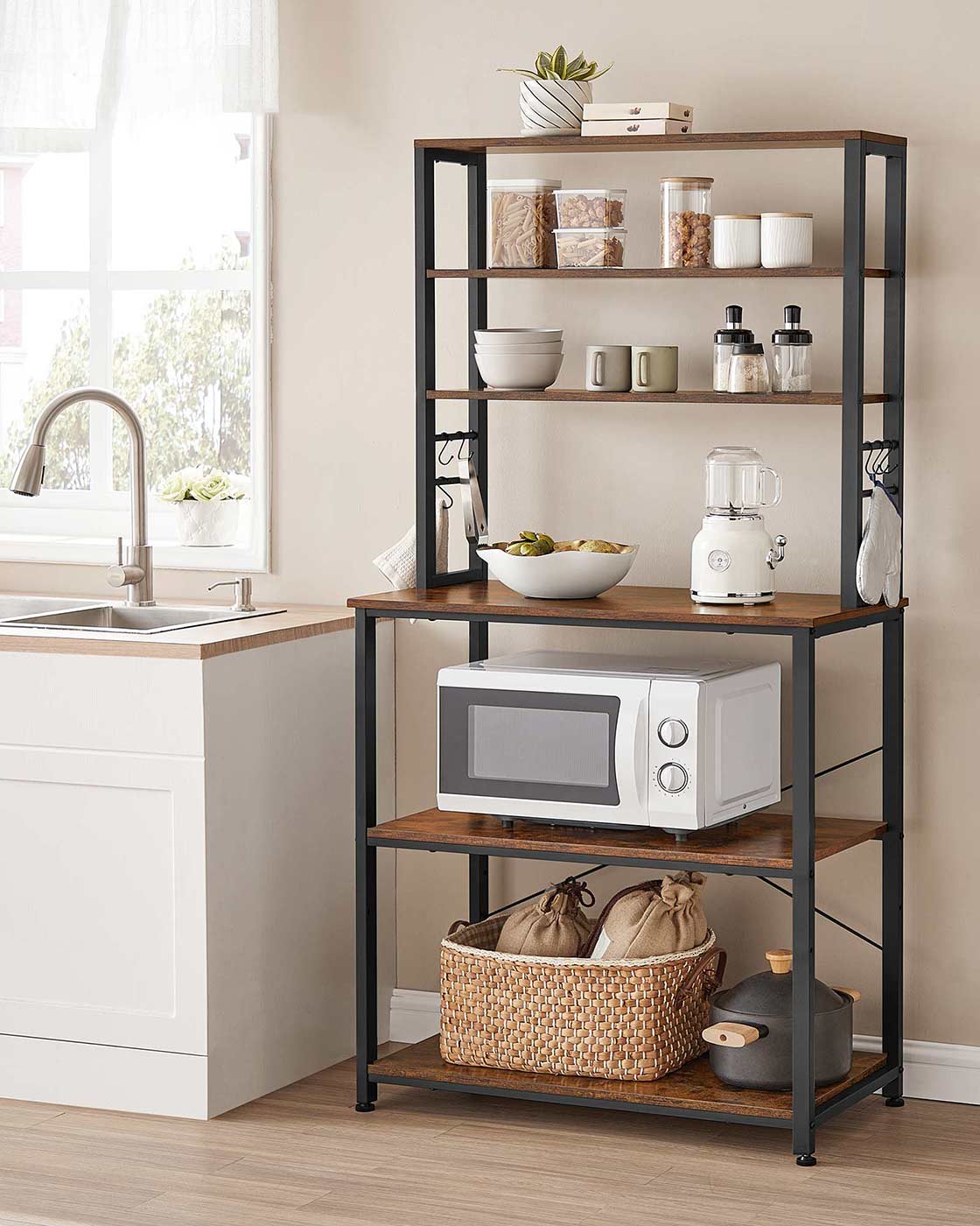 Kitchen Storage Rack with 6 Shelves and 6 Hooks - image 12