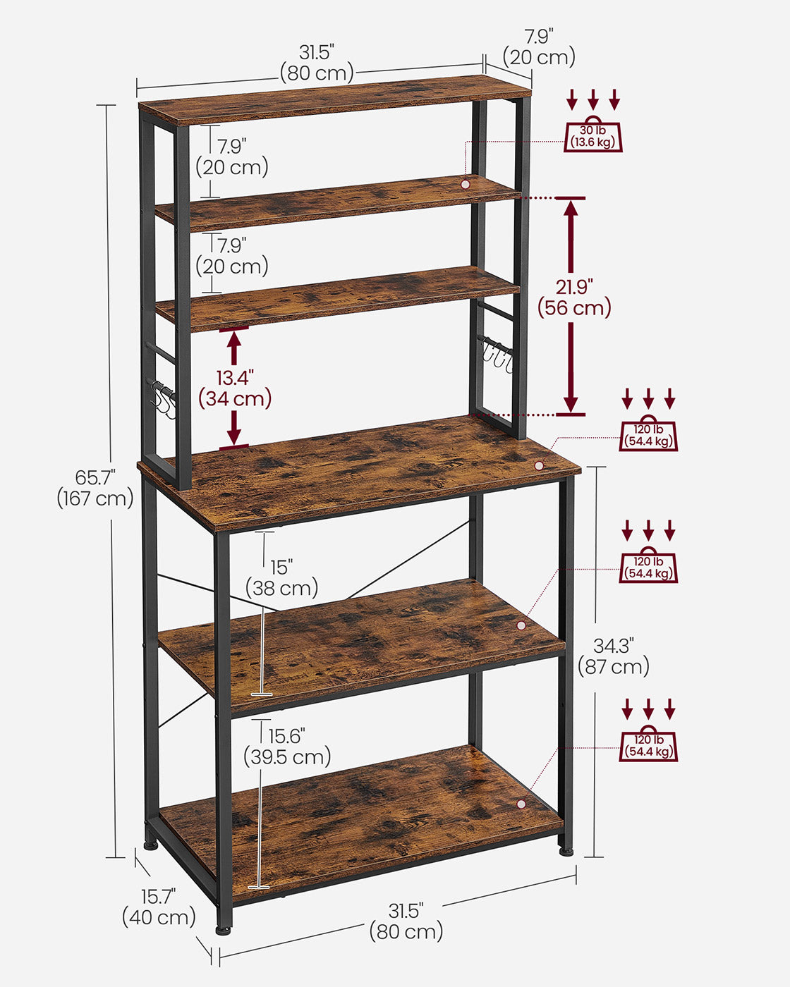 Kitchen Storage Rack with 6 Shelves and 6 Hooks - image 16