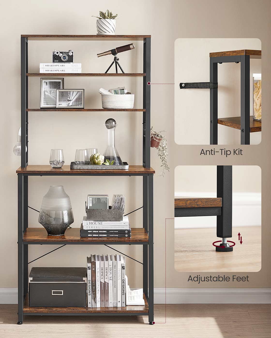 Kitchen Storage Rack with 6 Shelves and 6 Hooks - image 19