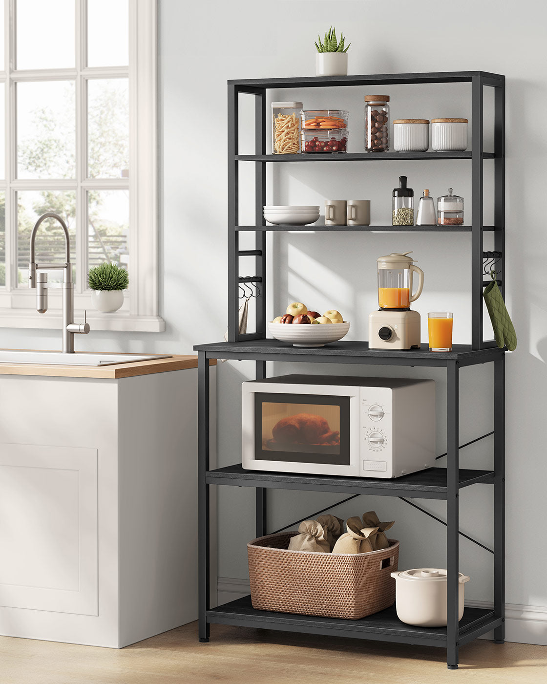 Kitchen Storage Rack with 6 Shelves and 6 Hooks - image 28