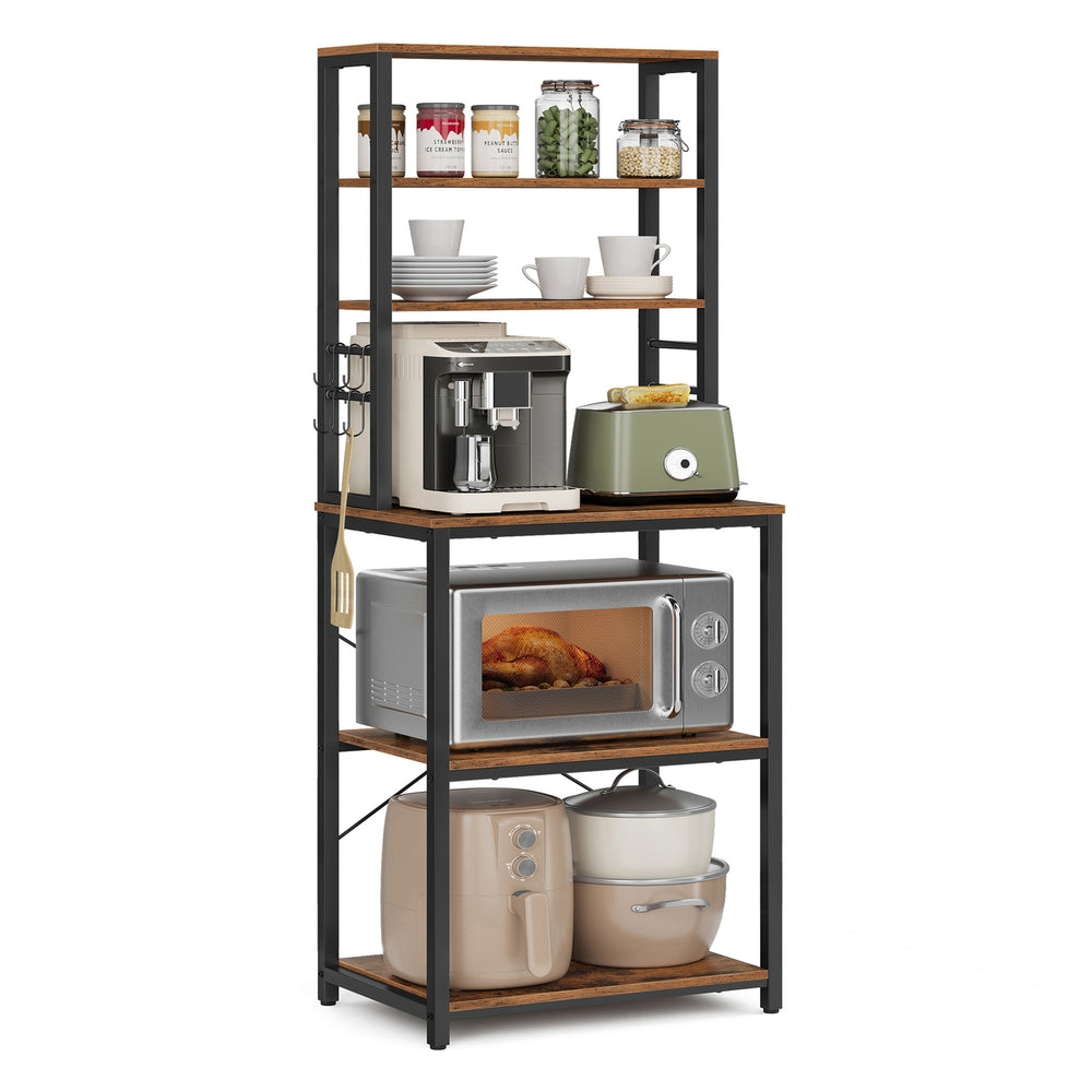 Kitchen Storage Rack with 6 Shelves and 6 Hooks - image 1