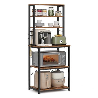 Kitchen Storage Rack with 6 Shelves and 6 Hooks - image 1