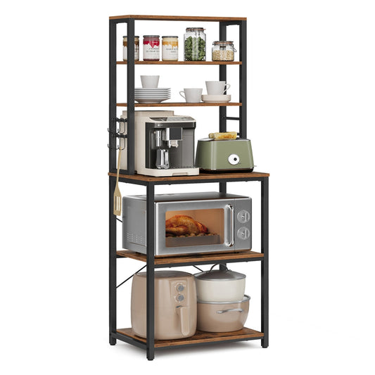 Kitchen Storage Rack with 6 Shelves and 6 Hooks - image 1