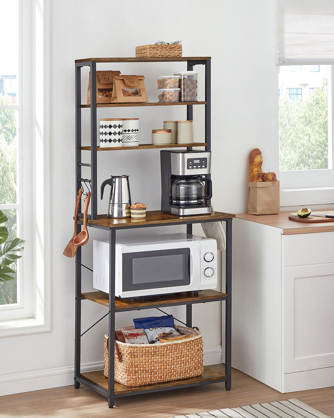 Kitchen Storage Rack with 6 Shelves and 6 Hooks - image 3