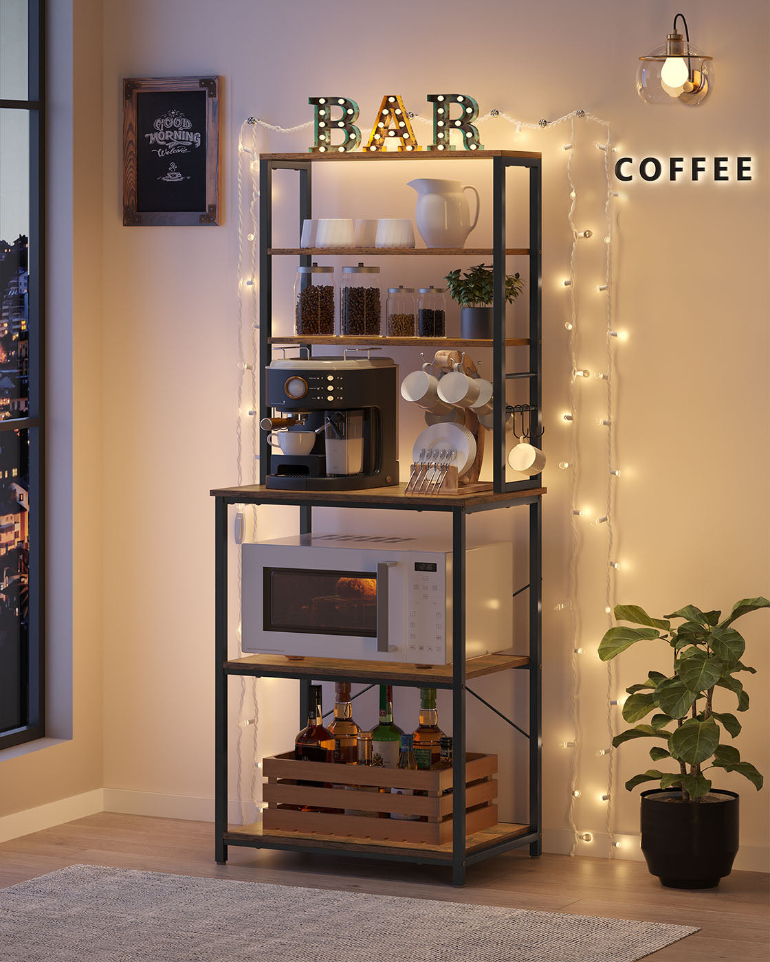 Kitchen Storage Rack with 6 Shelves and 6 Hooks - image 4
