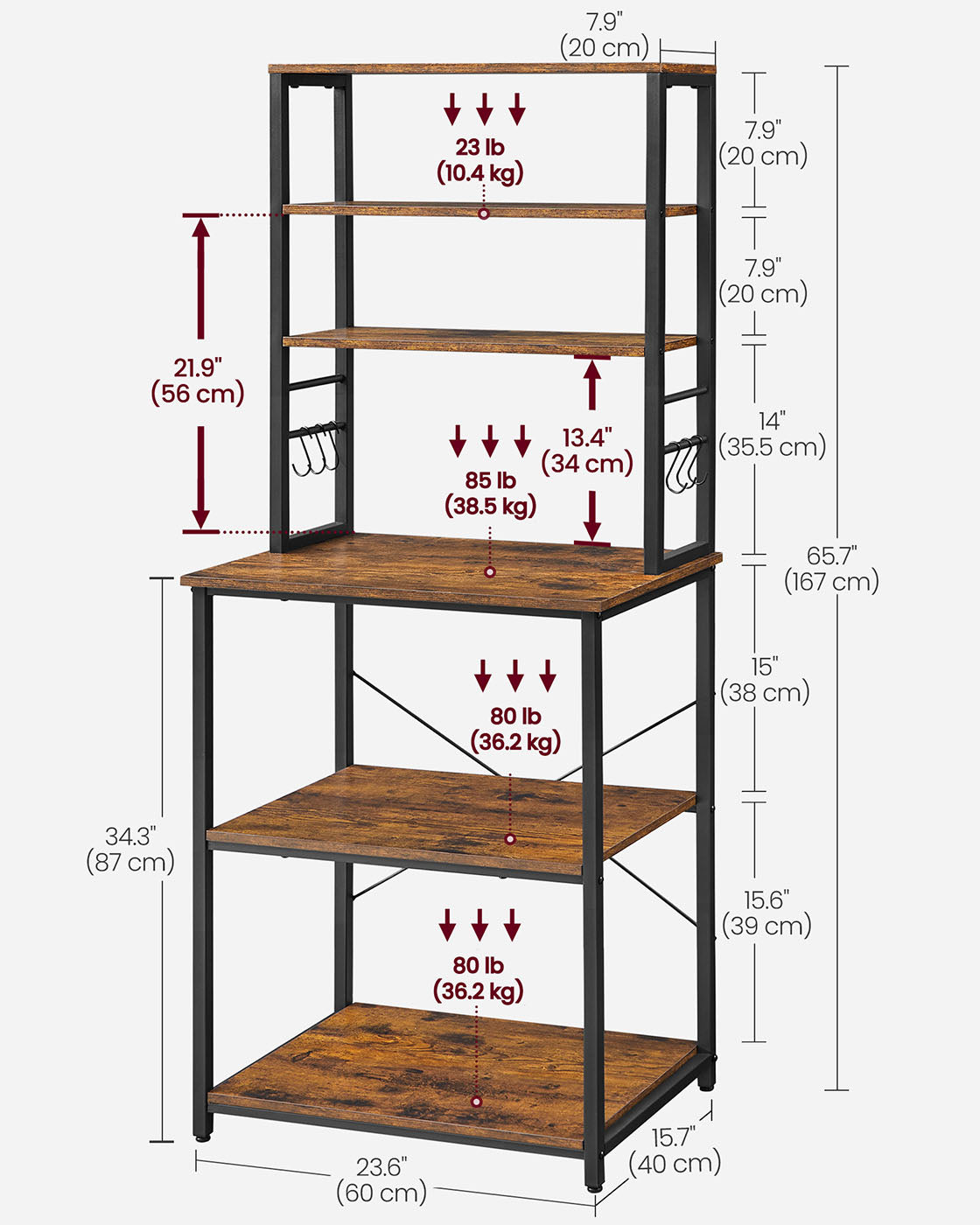 Kitchen Storage Rack with 6 Shelves and 6 Hooks - image 8