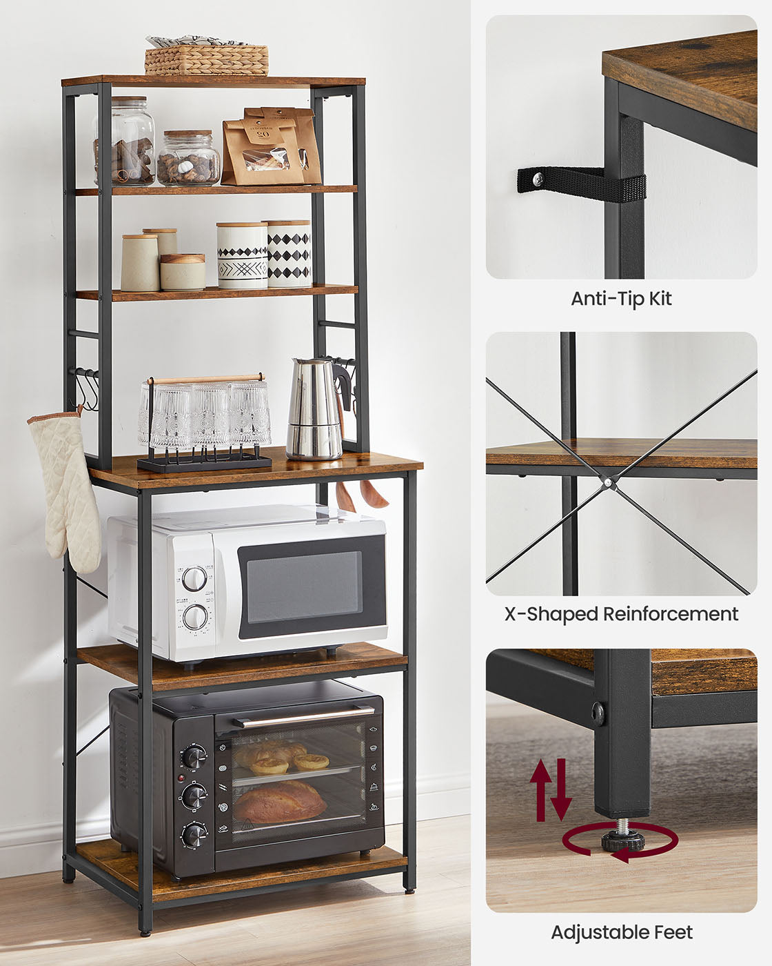 Kitchen Storage Rack with 6 Shelves and 6 Hooks - image 9