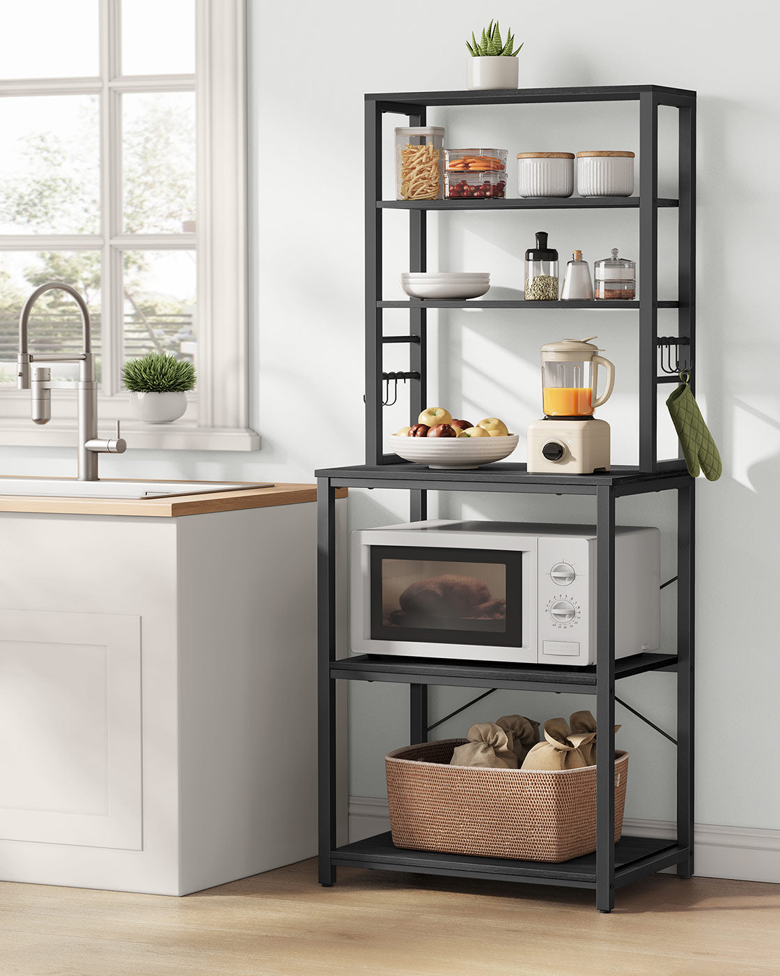 Kitchen Storage Rack with 6 Shelves and 6 Hooks - image 36
