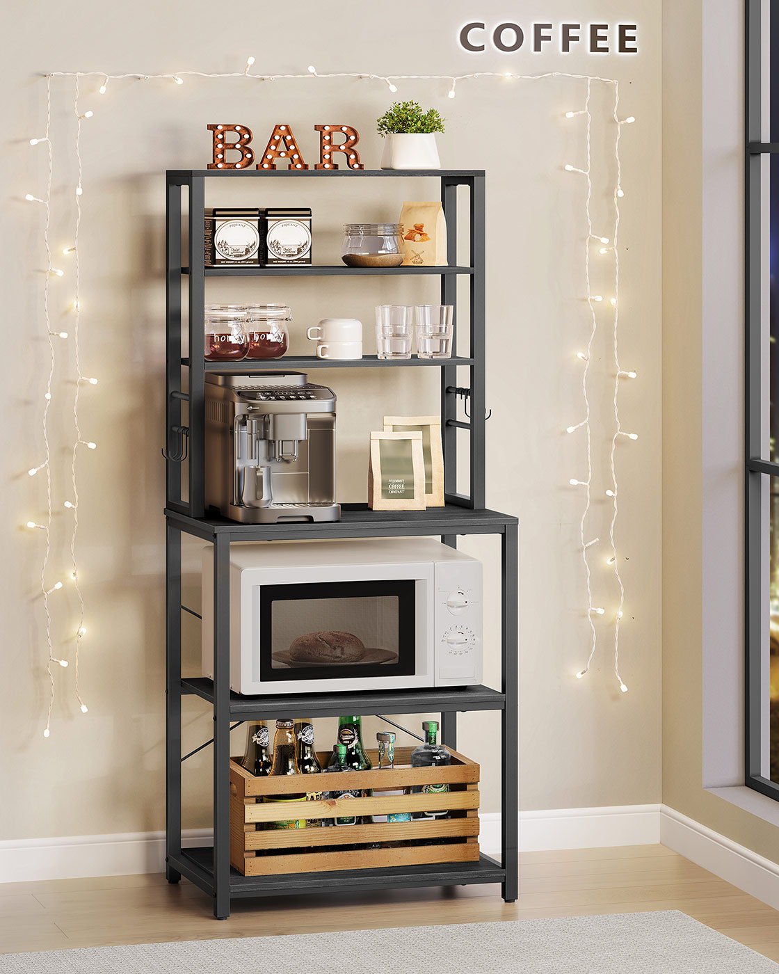 Kitchen Storage Rack with 6 Shelves and 6 Hooks - image 37