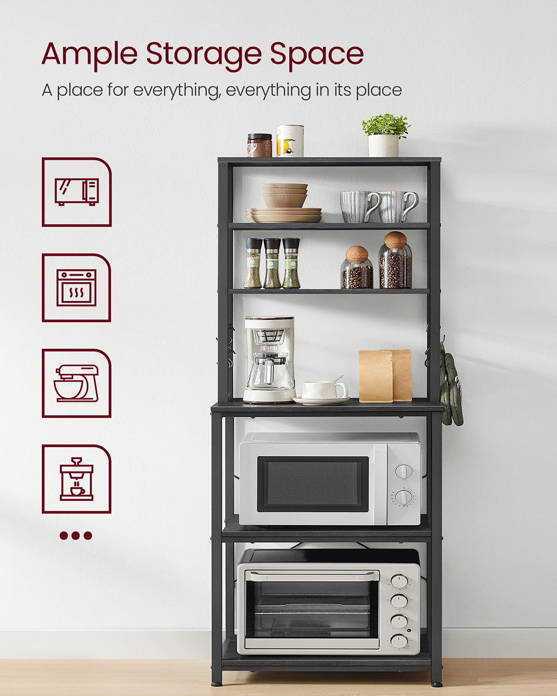 Kitchen Storage Rack with 6 Shelves and 6 Hooks - image 38