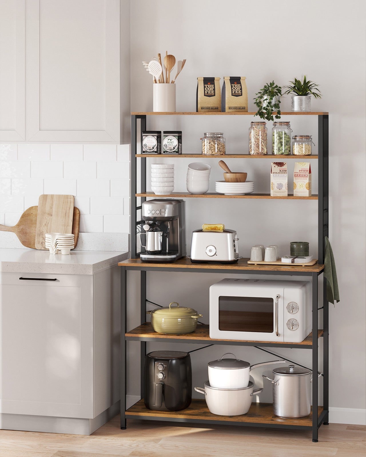 Kitchen Storage Rack with 6 Shelves and 6 Hooks - image 21