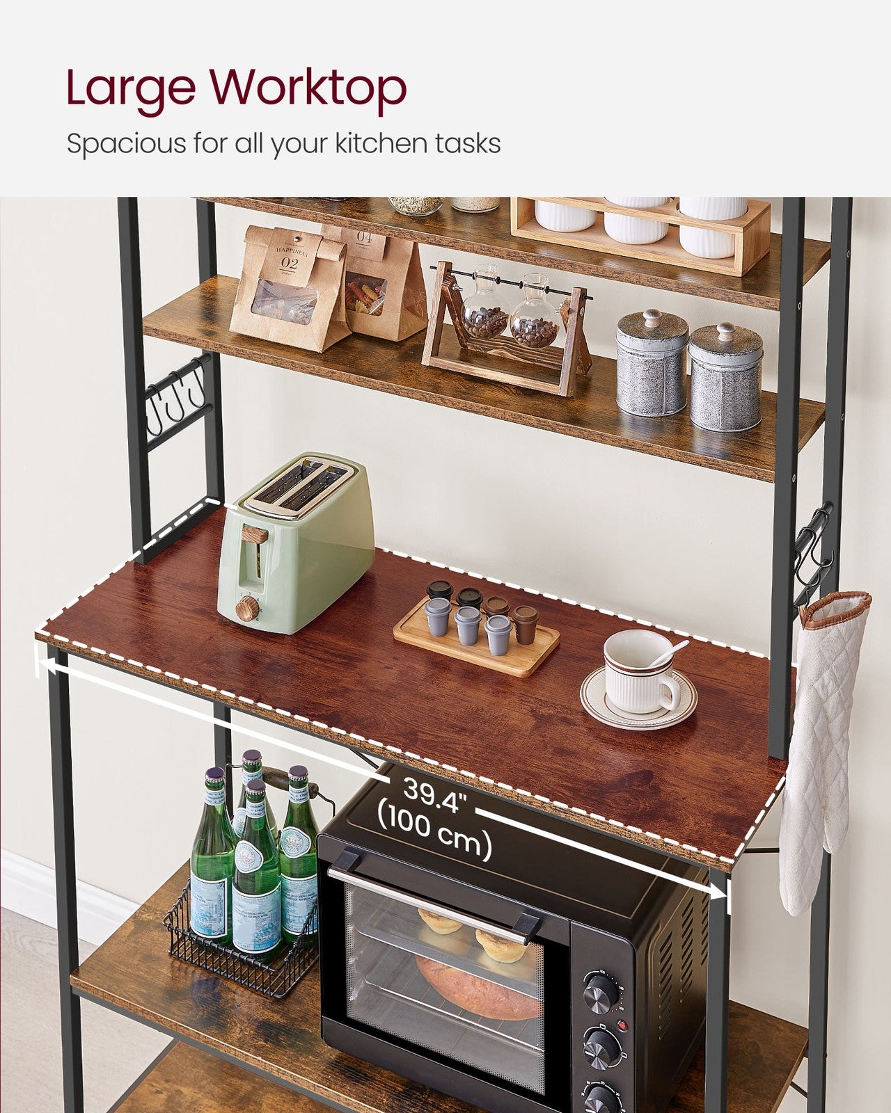Kitchen Storage Rack with 6 Shelves and 6 Hooks - image 24