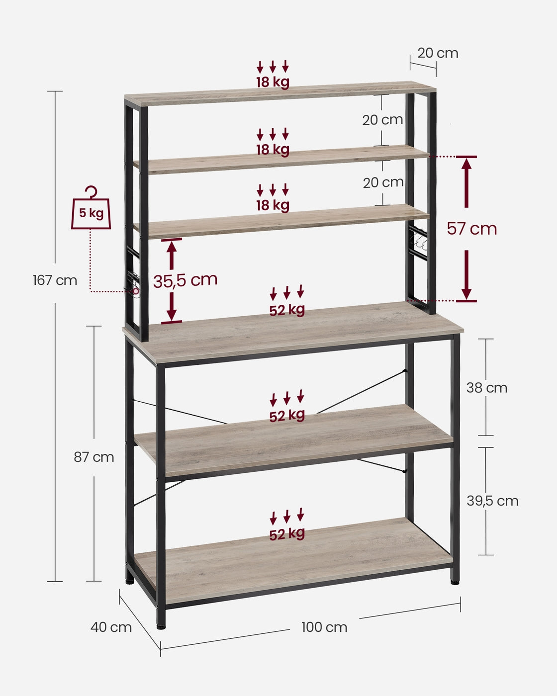Kitchen Storage Rack with 6 Shelves and 6 Hooks - image 55