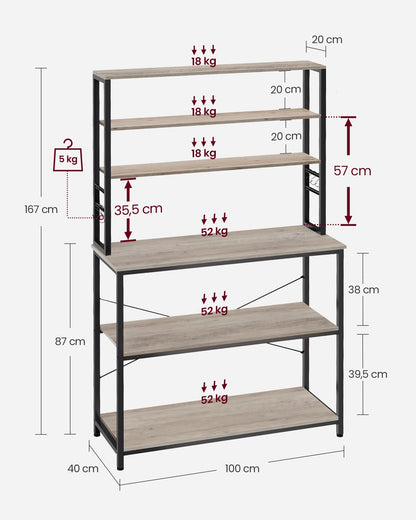 Kitchen Storage Rack with 6 Shelves and 6 Hooks - image 55
