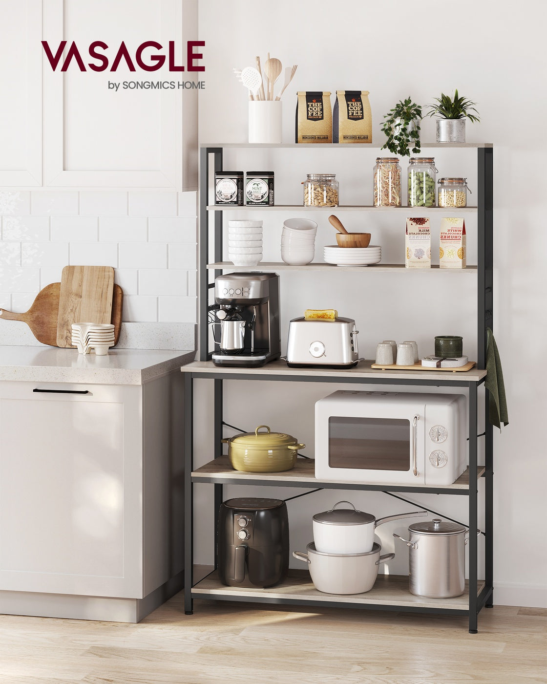 Kitchen Storage Rack with 6 Shelves and 6 Hooks - image 58