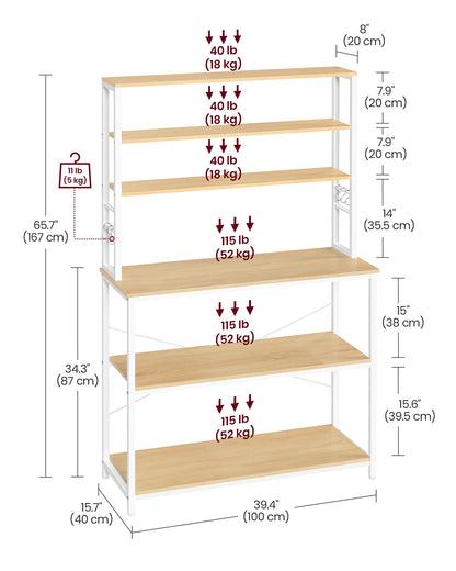 Kitchen Storage Rack with 6 Shelves and 6 Hooks - image 49