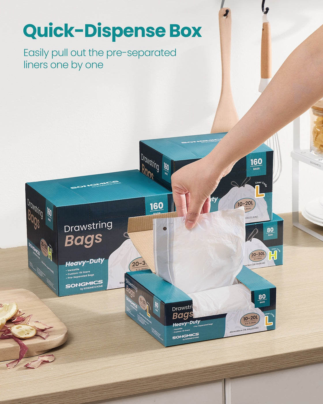 Bin Bags 20 L Rubbish Bags with Drawstrings 80 Pieces Quick-Dispense Box - image 4