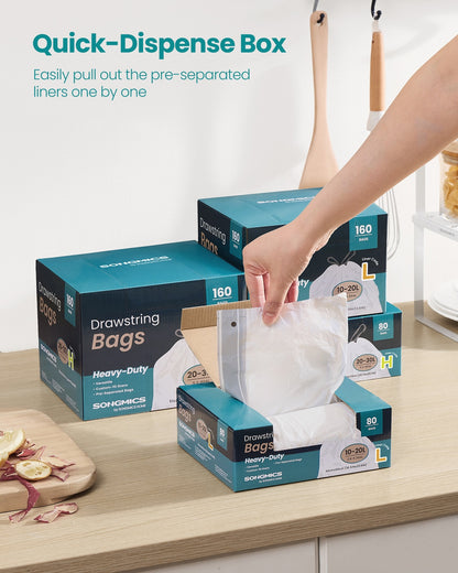 Bin Bags 20 L Rubbish Bags with Drawstrings 80 Pieces Quick-Dispense Box - image 4