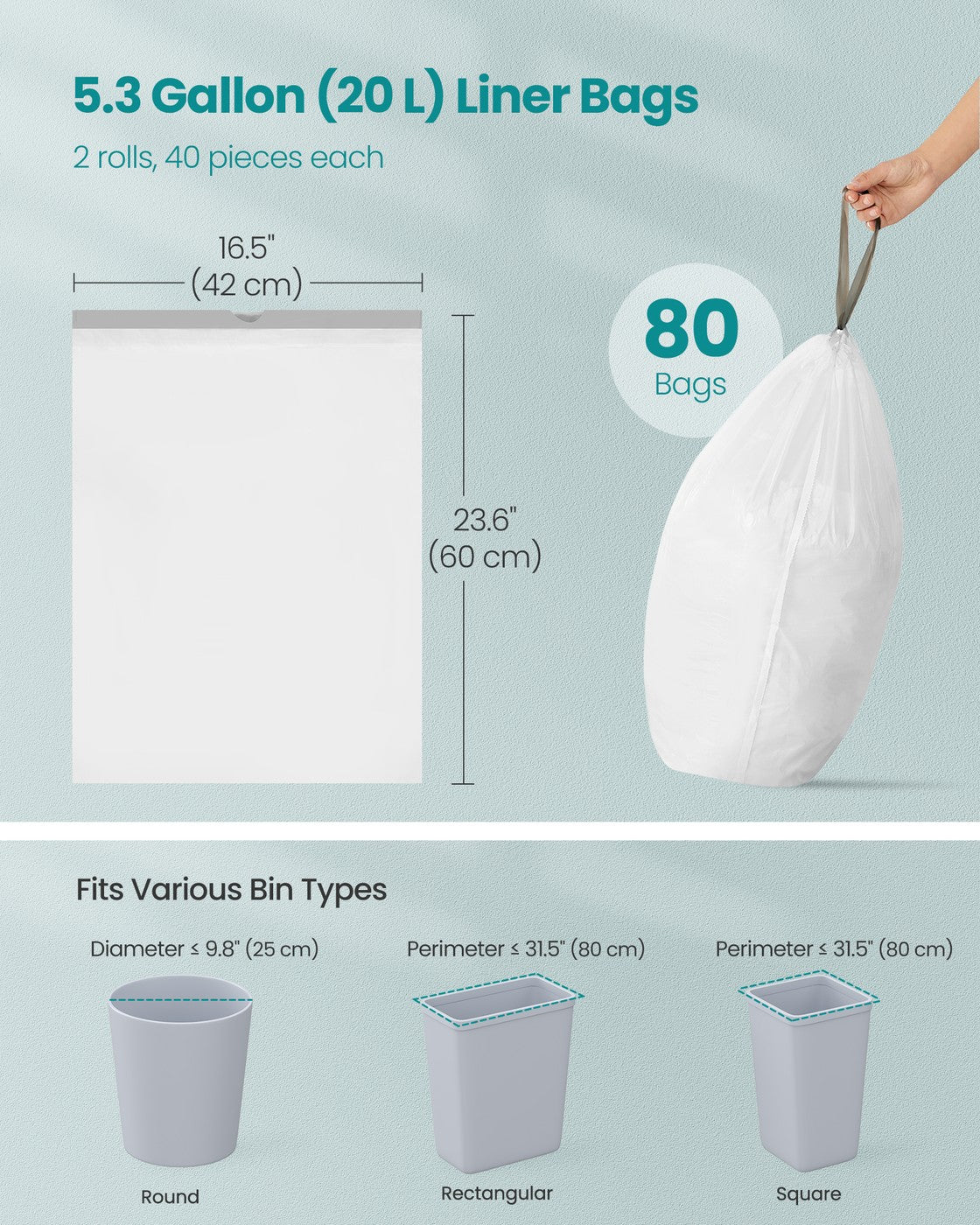 Bin Bags 20 L Rubbish Bags with Drawstrings 80 Pieces Quick-Dispense Box - image 6