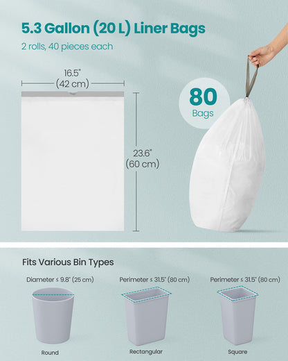 Bin Bags 20 L Rubbish Bags with Drawstrings 80 Pieces Quick-Dispense Box - image 6