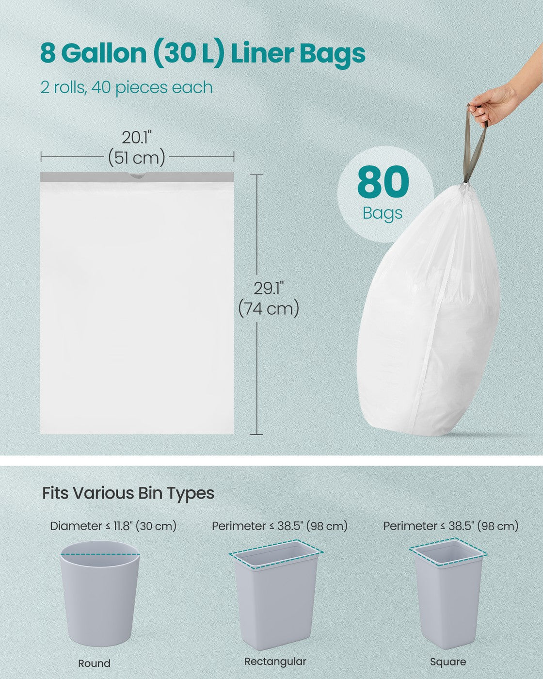 Bin Bags 20 L Rubbish Bags with Drawstrings 80 Pieces Quick-Dispense Box - image 13