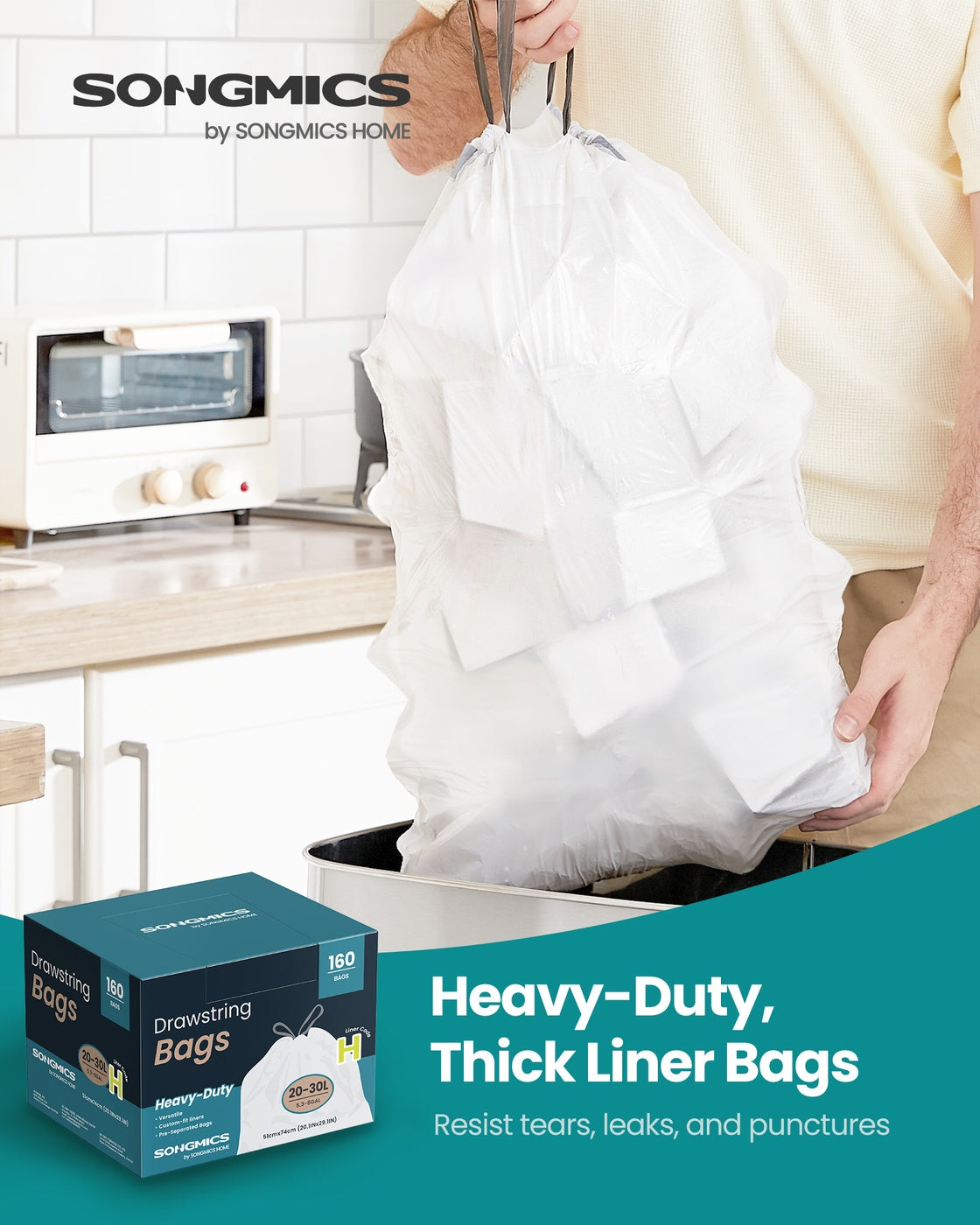 Bin Bags 20 L Rubbish Bags with Drawstrings 80 Pieces Quick-Dispense Box - image 16