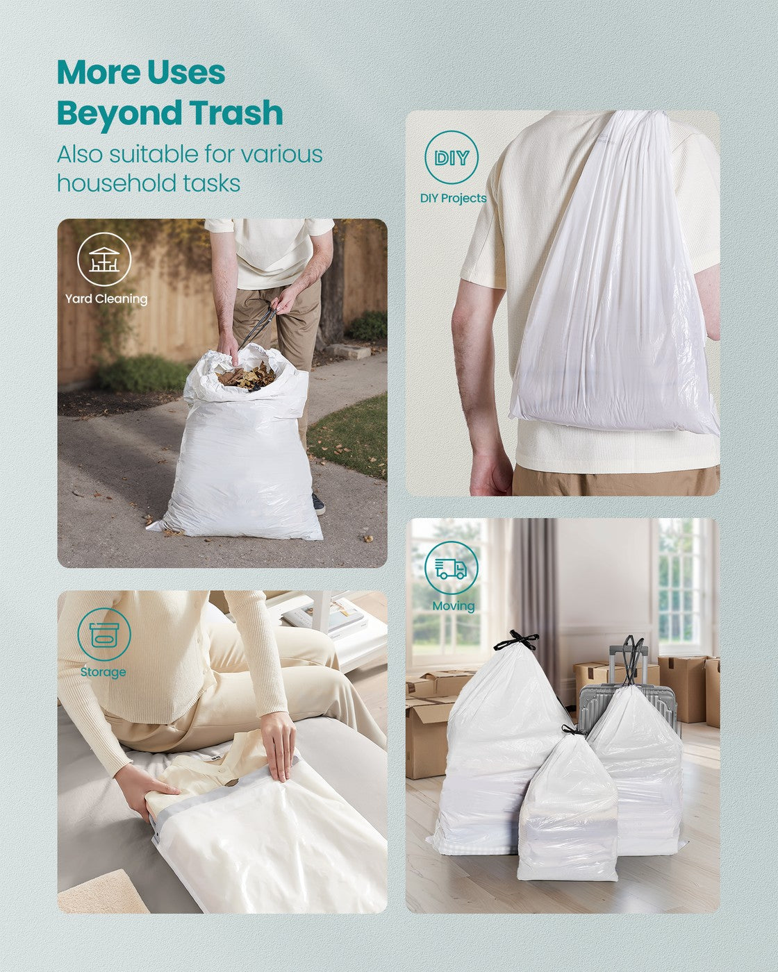 Bin Bags 20 L Rubbish Bags with Drawstrings 80 Pieces Quick-Dispense Box - image 17