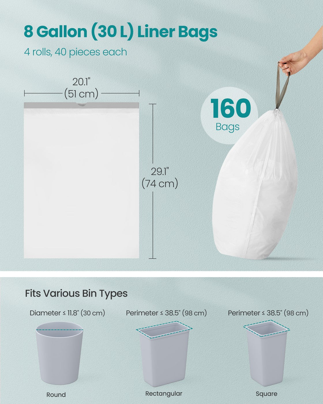 Bin Bags 20 L Rubbish Bags with Drawstrings 80 Pieces Quick-Dispense Box - image 20