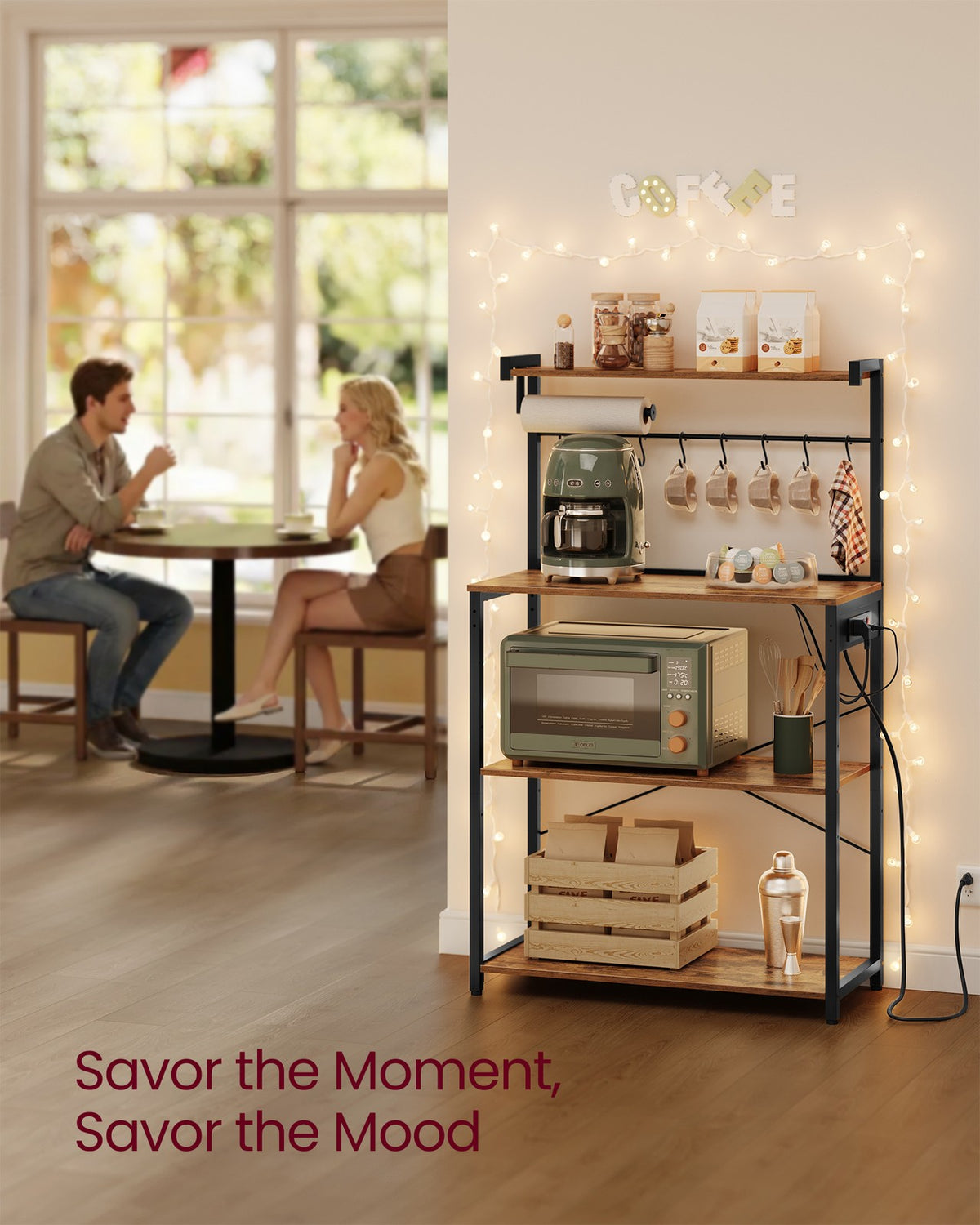 Kitchen Bakers Rack with Power Outlet - 15.7"D x 31.5"W x 55.1"H (40 x 80 x 140 cm)
