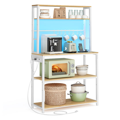 Coffee Bar with LED Lights Power Outlet Golden Oak and Matte White