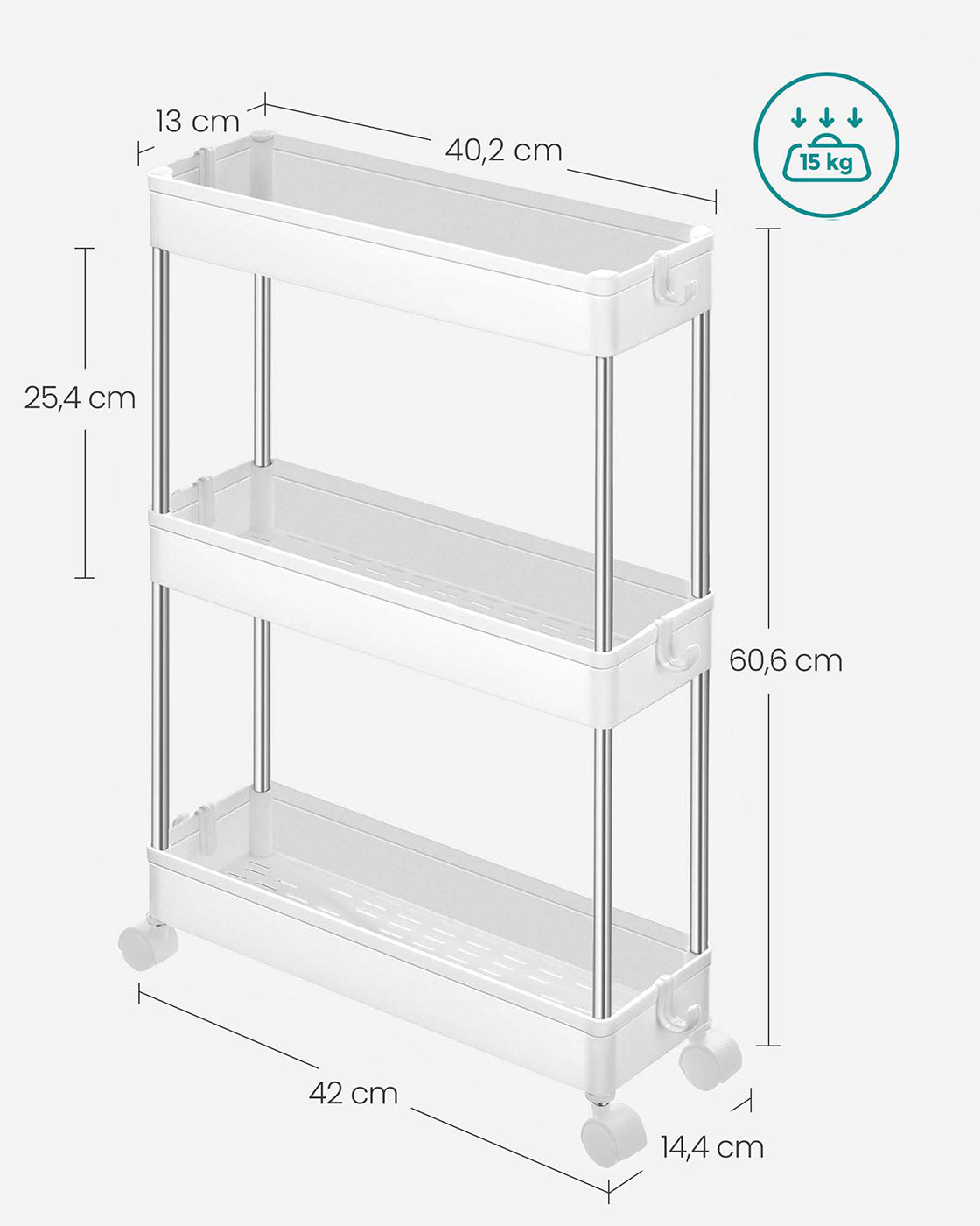 3-Tier Storage Trolley White - image 5