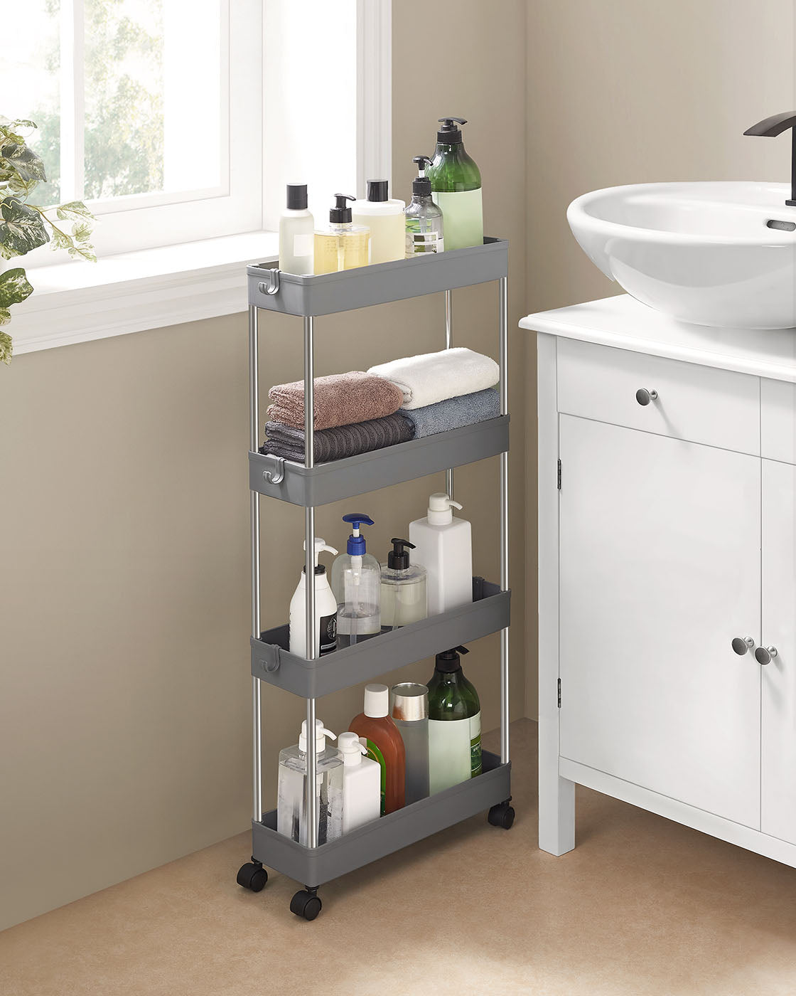 Grey 4-Tier Slim Plastic Storage Cart - image 3