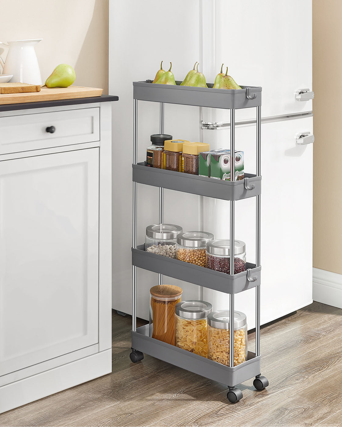 Grey 4-Tier Slim Plastic Storage Cart - image 4