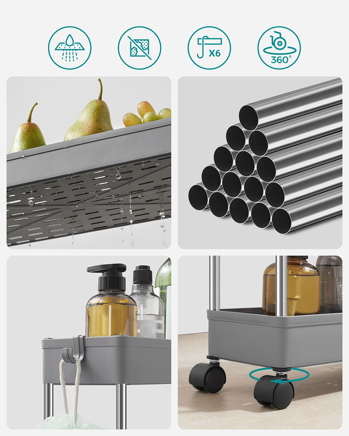 Grey 4-Tier Slim Plastic Storage Cart - image 5