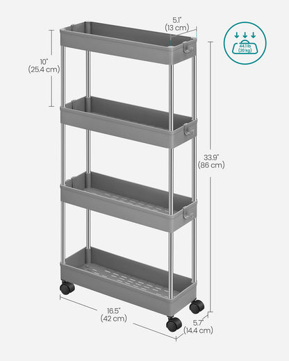 Grey 4-Tier Slim Plastic Storage Cart - image 6