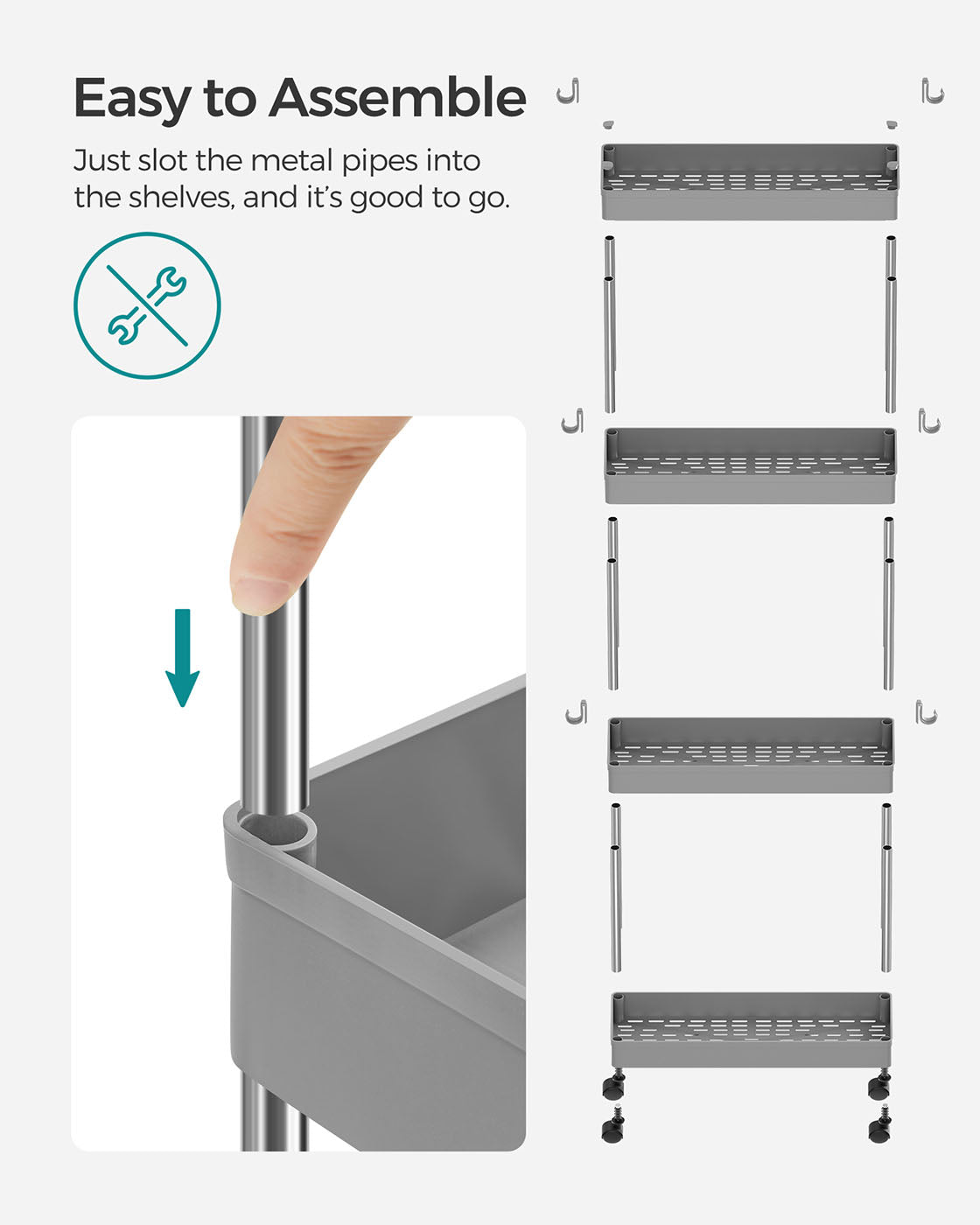 Grey 4-Tier Slim Plastic Storage Cart - image 7