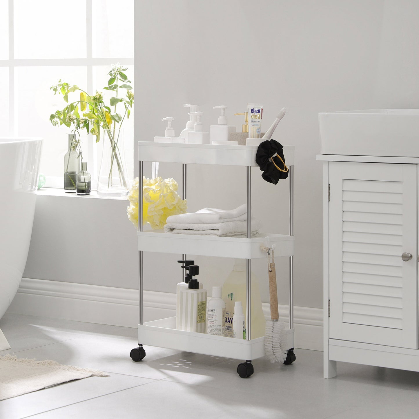 White Storage Trolley with 3 Baskets - image 3