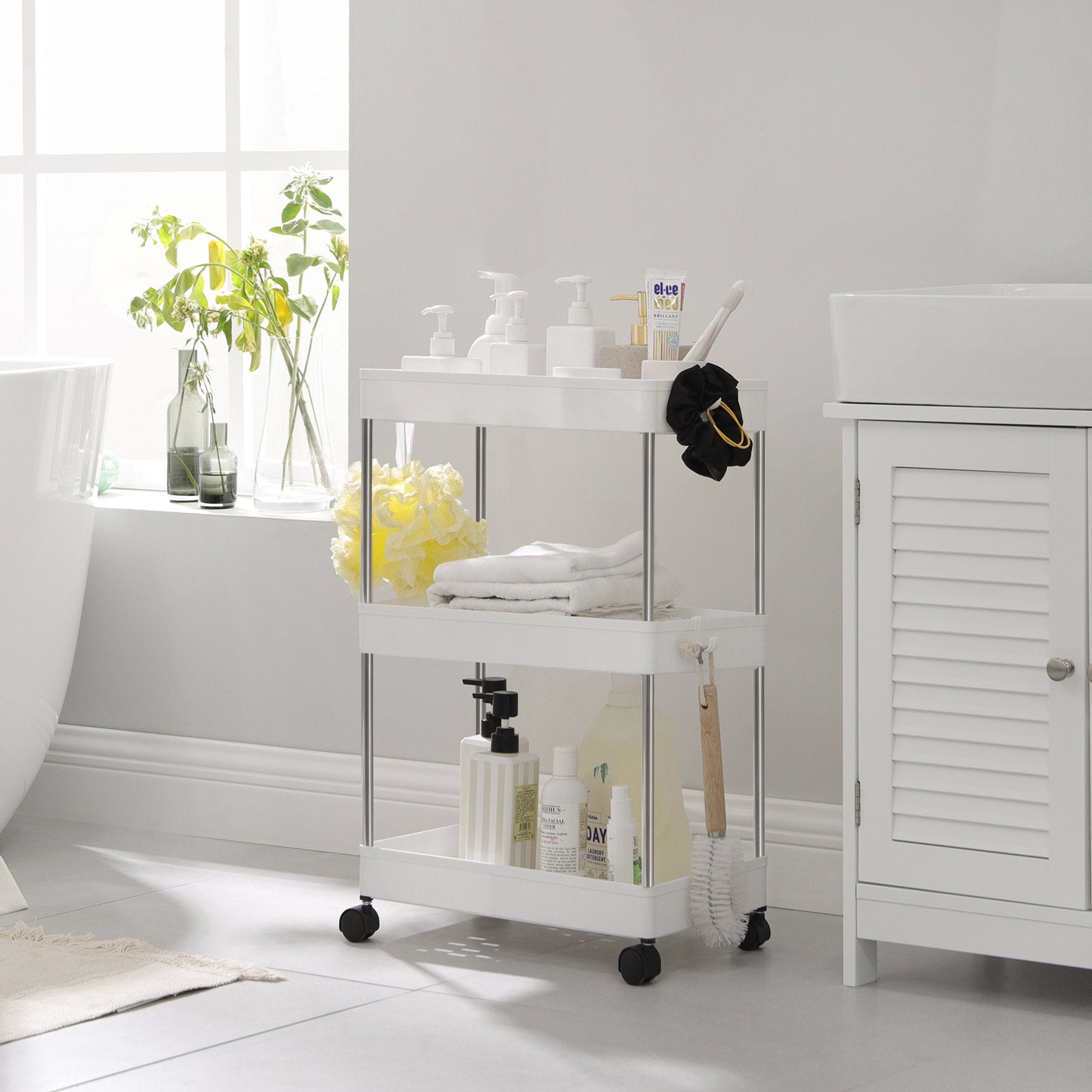 White Storage Trolley with 3 Baskets - image 3