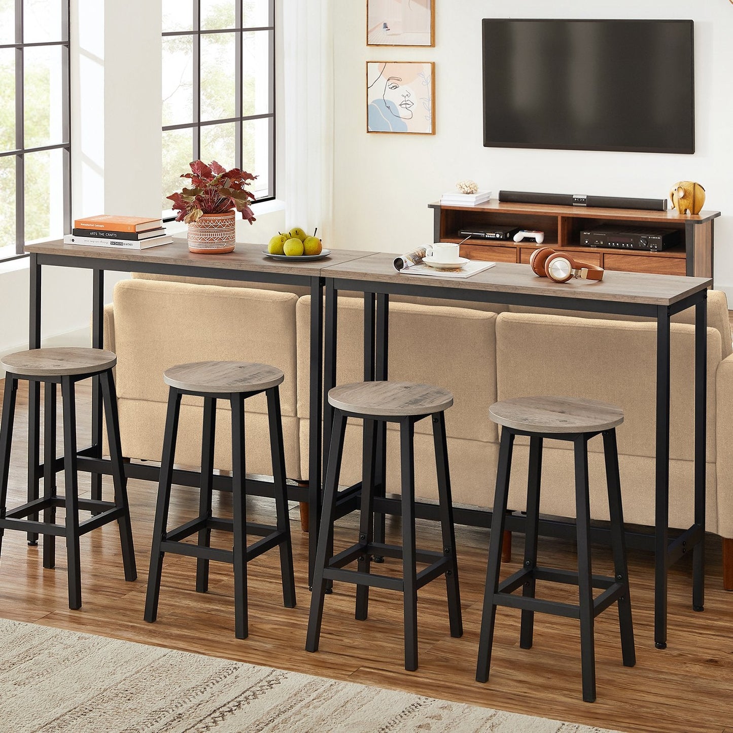 Set of 2 Kitchen Bar Stools, Dining Room Bar Chairs for Breakfast Bar, Metal Frame, with Footrests - image 9
