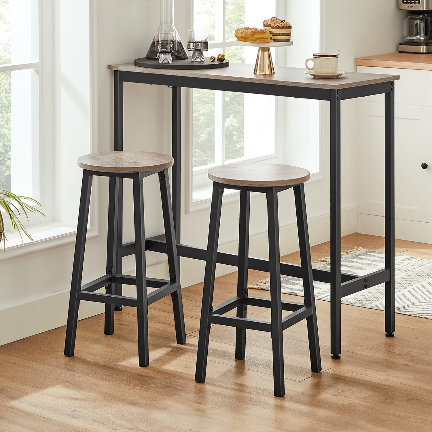 Set of 2 Kitchen Bar Stools, Dining Room Bar Chairs for Breakfast Bar, Metal Frame, with Footrests - image 10