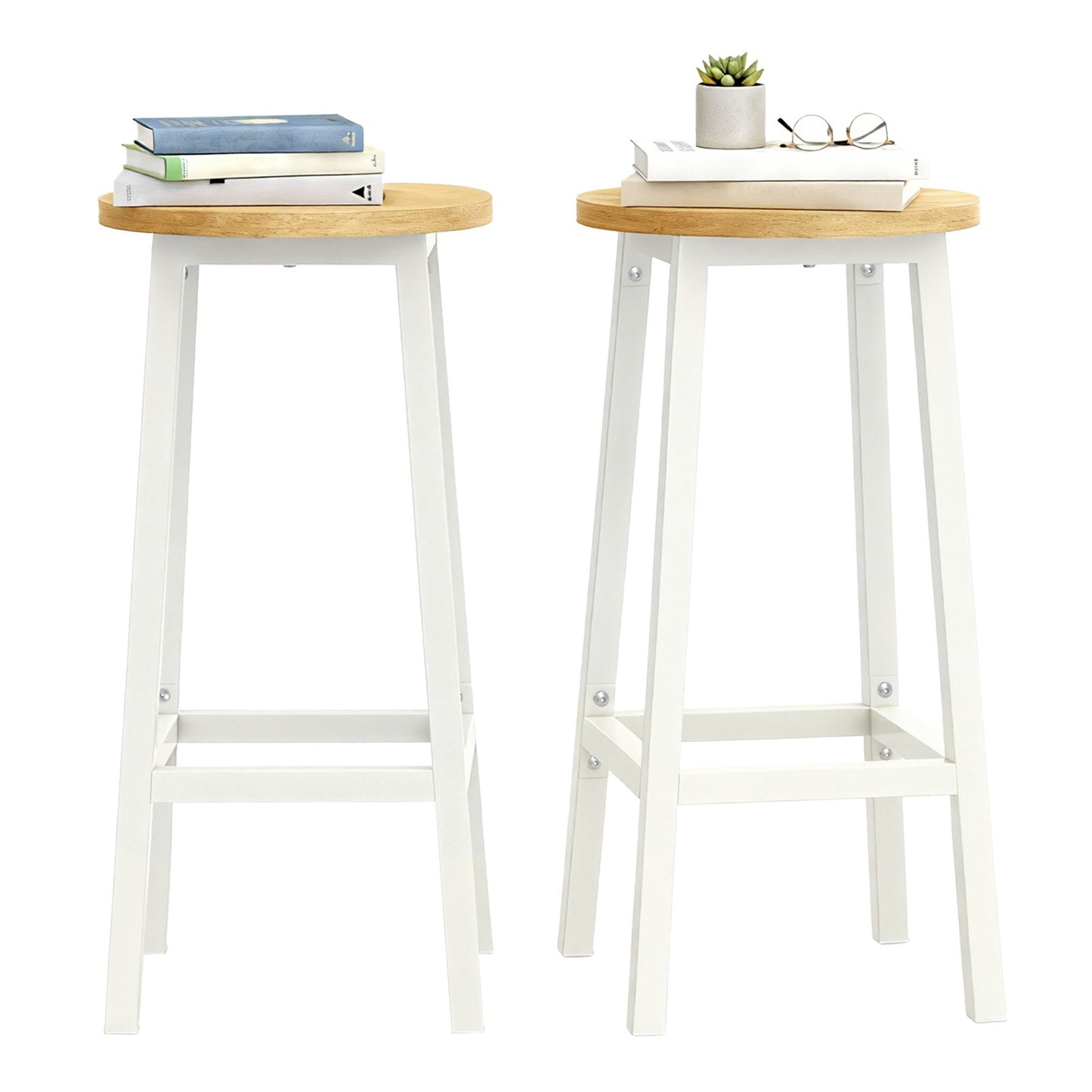 Set of 2 Kitchen Bar Stools, Dining Room Bar Chairs for Breakfast Bar, Metal Frame, with Footrests - image 2