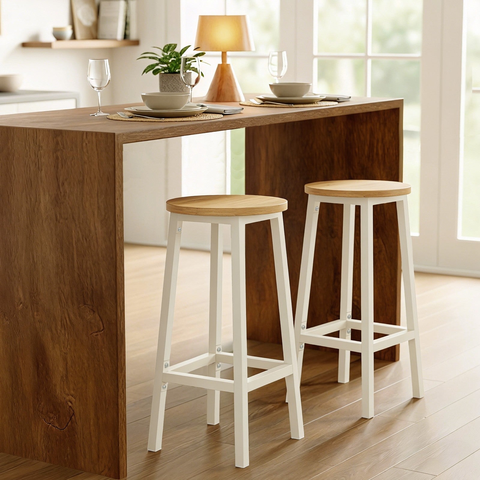 Set of 2 Kitchen Bar Stools, Dining Room Bar Chairs for Breakfast Bar, Metal Frame, with Footrests - image 4